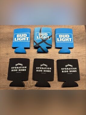 Bud Light & Jack Daniel's Can Coolers - Blue and Black Beverage Koozies (6-Pack)